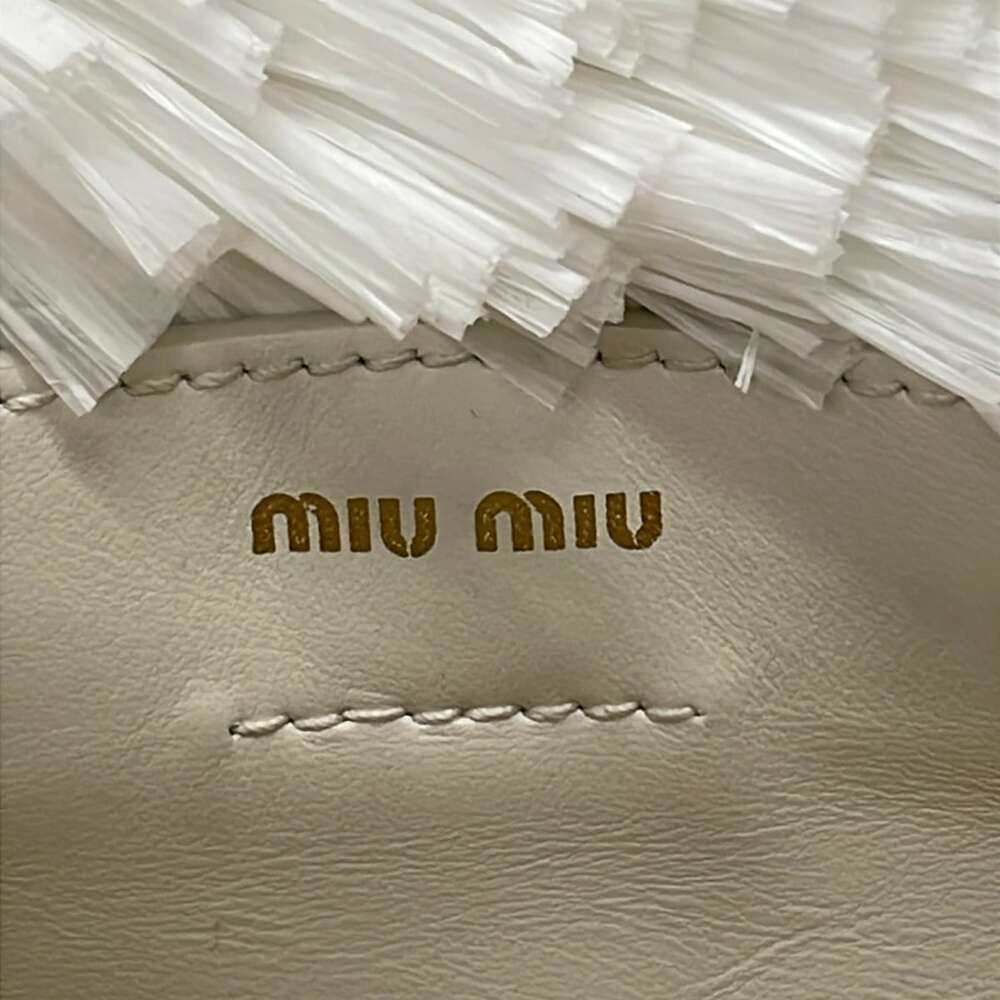 Miu Miu Tote Bag 5BG209 Beige White Straw Leather Chemical Fiber - Picture 9 of 11